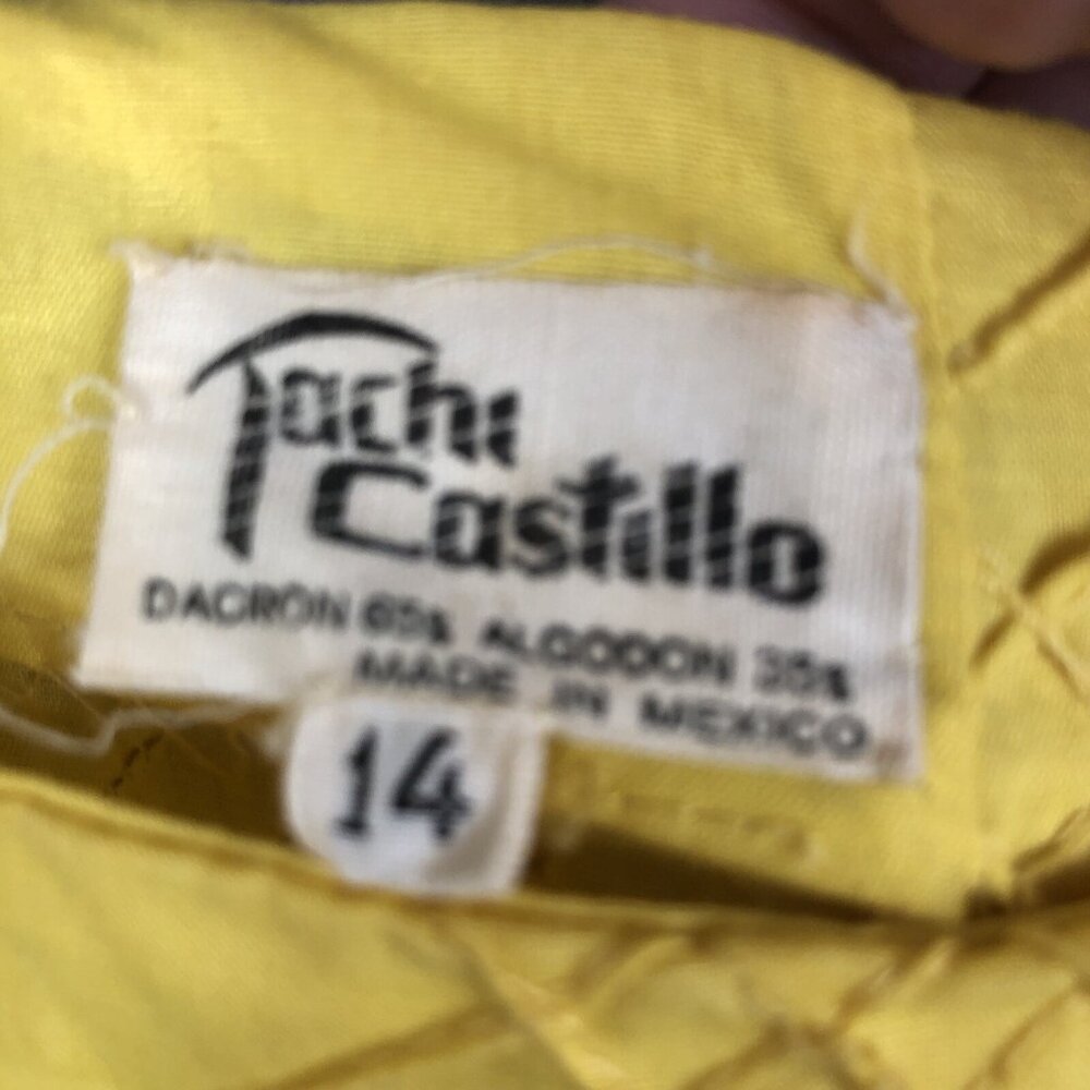 Vintage 1970s Boho Hippy Mexican Wedding Dress Tachi Castillo 14 Yellow Maxi - Picture 6 of 16